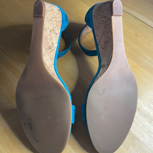 Tory Burch Savannah Suede Wedge Ankle Strap Sandal Turquoise - Picture 5 of 6